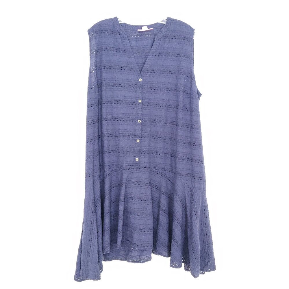 Woman Within Women's Dress Size 26W 100% Cotton Blue Striped Eyelet Embroidery